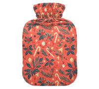Christmas Candy Cane Mistletoe Pattern Hot Waterbottle with Soft Cover, 1L Hot Compress for Pain Relief