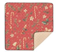 Christmas Candy Cane Mistletoe Pattern Soft Foam Baby Playmat for Indoor Outdoor Water Resistant Baby Kick Crawling Mat for Baby Kids Toddlers Infants, 50'' x 50''