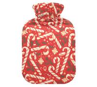 Christmas Candy Cane Mistletoe Pattern Water Bottle for Hot Water with Soft Cover, 1L Hot Water Bag for Hand Feet Warmer