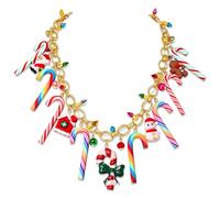 Christmas Candy Cane Necklace for Women Colorful Candy Cane Light Bulb Santa Snowman Gingerbread House Pendant Choker Necklace Funny Xmas Birthday Holiday Party Jewelry Gifts, adjustable, Metal, No