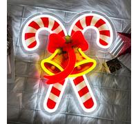 Christmas Candy Cane Neon Sign Xmas Bells Holly Leaf LED Neon Light | Dimmable USB Powered UV Printed Colourful Xmas Neon Lamp for Wall Decor Christmas Home Bedroom Party Window Xmas Decorations