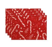 Christmas Candy Cane Placemats, Red Festive Table Mats for Holiday Dining, Non-Slip Washable Indoor Outdoor Decorative Place mats Set of 4