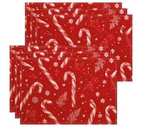 Christmas Candy Cane Placemats, Red Festive Table Mats for Holiday Dining, Non-Slip Washable Indoor Outdoor Decorative Place mats Set of 6