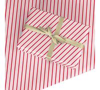 Christmas Candy Cane Wrapping Paper - Red Striped Gift Wrap, Recyclable Pinstripe Eco-Friendly FSC Paper for Adults, Kids, Family - Made in the UK by Dyefor (Red Striped, 6 Sheets (50x70cm))