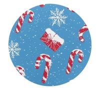 Christmas Candy Canes and Snowflakes Blue Pattern Small Round Mouse Pad, Anti-Slip Rubber Computer Mousepad for Office Home Gaming Laptop, 10 x 10 Inch