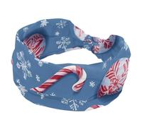 Christmas Candy Canes Snowflakes Snow Ball Blue Background Wide Headbands for Women, Yoga Workout Head Bands Wide Elastic Hair Bands for Washing Face Makeup