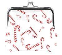 Christmas Candy Canes White Coin Purse for Men Women Leather Buckle Kiss Lock Change Holder Card Pouch, Christmas Candy Canes White, OneSize
