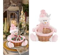 Christmas Candy Cookies Storage Basket Snack Chocolate Woven Holder Basket Xmas Candy Dish Dessert Bowl for Winter Holiday Party Decoration (Pink Snowman)