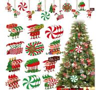 Christmas Candy Decoration,Christmas Tree Decorations,Elf Christma-s Tree Ornaments,Santa Doll Elf Wood Hanging Craft,Wall Home Décor Ornaments For Decor Home Party Supplies24pcs