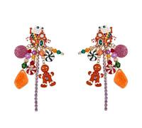 Christmas Candy House Dangle Drop Stud Earrings for Women - Dangling Xmas Gingerbread Man Cookie Mint Sugar Cane Beaded Crystal Tassel Chain Statement Earring Funny Festive Ornament Jewelry Holiday