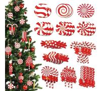 Christmas Candy Ornaments Set,Ompinda 36Pcs Colorful Xmas Tree Wooden Hanging Peppermint Candy Cane Pendants for New Year Home Decor Party Supplies