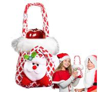 Christmas Candy Tote - Cloth Handbag Gift Bag | 35x17cm Snowman Santa Design | Holds Treats Small Presents For Kids Adults Holiday Party Use Warm Festive Cheer