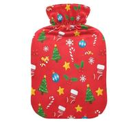 Christmas Candy Tree Red Hot Water Bottle with Cover for Pain Relief Heating Bottles for Arthritis, 1L