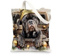 Christmas Cane Corso Dog Canvas Tote Bag for Shopping 13 * 15, Luxury Xmas Truck Reusable Grocery Shoulder Cloth Bag for Women, Pet Painting Gift Decoration