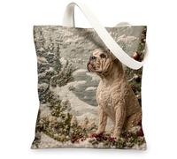Christmas Cane Corso Dog Canvas Tote Bag for Shopping 13 * 15, Xmas Novelty Tree Reusable Grocery Shoulder Cloth Bag for Women, Pet Painting Gift Decor