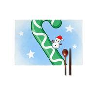 Christmas Cane Green Placemats Durable Practical Table Mats Canvas Paper Material Washable Heat Resistant Insulation Place Mats for Kitchen Dining Table Home Party Cafe Restaurant Decor
