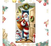 Christmas Canvas, 213 x 91 cm Santa and Dog Wall Decorations, Christmas Wall Decorations for Family Pictures, Friends Gathering, Party, Birthday and Home