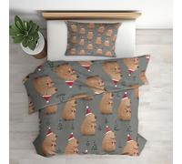 Christmas Capybara Single Bed Duvet Cover Set 2 Piece with 1 Pillowcase, Cute Capybaras Patterned Bedroom Decor Bedding, Soft Microfibre Quilt Cover with Zip JF-377