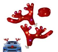 Christmas Car Decorations, Christmas Cute Waterproof with LED Light, Reindeer Antlers and Nose Kit for Car Decoration, for Winter Holidays New Year Family and Friends Gathering C