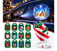 Christmas Car Projector Light, 5D Festive Projection Effect, 24 Slides, 5D Christmas Window Projection Light for Car, Merry Christmas Projector Lamp, Holiday Car Decoration，12pcs