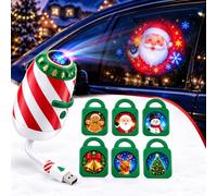 Christmas Car Projector Light, 5D Festive Projection Effect, 24 Slides, 5D Christmas Window Projection Light for Car, Merry Christmas Projector Lamp, Holiday Car Decoration，6pcs