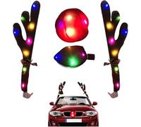 Christmas Car Reindeer Antlers And Red Nose Set, Plush Reindeer Nose Car Decoration, with LED Light, Reindeer Car Kit Easy Installation, Reindeer antlers for car, Christmas car decorations(Lanterns?