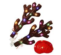Christmas Car Reindeer Antlers Kit - 15x40cm Lighted Car Reindeer Antler Kit | Festive Christmas Decorative Reindeer Car Accessories | Car Reindeer Antlers And Nose For Holiday Christmas
