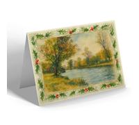 CHRISTMAS CARD - A Glimpse Of the Cam, Fen Ditton - Vintage Art Style