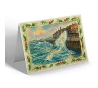 CHRISTMAS CARD - A Rough Sea, West End, Morecambe - Vintage Art Style