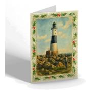 CHRISTMAS CARD - Eastbourne. Beachy Head Lighthouse - Vintage Art Style