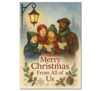 Christmas Card Extra Large A4 - From All of Us Carol Singing Scene - XL Group Greeting for Office, School or Family - Traditional Festive Card with Carolers - Special Large Xmas - UK Made Eco-Friendly