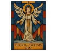 Christmas Card Extra Large A4 - Stained Glass Angel Design - XL Luxury Religious Greeting - Gloria in Excelsis Deo - Traditional Christian Card - Special Spiritual Festive Card - UK Made Eco-Friendly