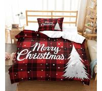 Christmas Card-festive Plaid Design Duvet Cover Set 2 PCS Hotel Quality Quilt Cover Bedding Sets Bed Covers with Pillowcases with Zipper Closure Hypoallergenic Soft Breathable Microfiber Single（135x20