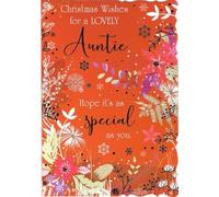 Christmas Card for a Lovely Auntie - Out The Blue Studios - Bright Floral Festive Design with Envelope