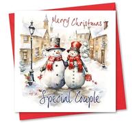 Christmas Card for a Special Couple. Mr and Mrs Snowman Design. Eco-friendly & UK Made. Verse Inside. 150x150mm card size.