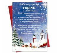 Christmas Card for a Special Friend with Snowman and Winter Scene | holiday greeting card for best friends, close friends, coworkers, neighbors, and anyone special at Christmas