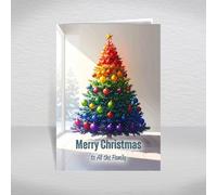 Christmas Card for All the Family, Relatives - Vibrant Rainbow Ombre Christmas Tree Modern Design, A5 Deluxe Card with a Special Verse Inside: All the Family Christmas Card