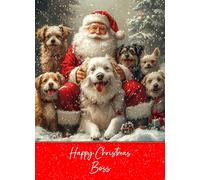 Christmas Card For Boss (Happy Christmas) - Santa Dogs Greeting Card for Xmas For Him Her Male Female