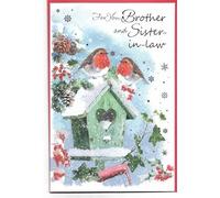 Christmas Card For Brother and Sister in Law 23 x 15 Cm (9 x 6 inches) For You Brother and Sister-in-Law at Christmas Cute Robins Bird House