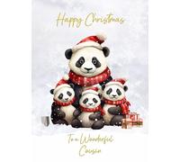 Christmas Card For Cousin (Panda Bear Art) - Special Xmas Card for Him Her Kids Male Female