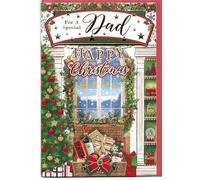 Christmas Card For Dad 23 x 15 Cm (9 x 6 inches) For a Special Dad Happy Christmas Traditional Design with Embellishment