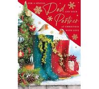 Christmas Card for Dad and Partner, Gold Foil Finish, Made in the UK