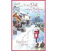 Christmas Card for Dad and Partner | Traditional Winter Scene, Red Post Box, Holiday Greeting Message