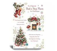 Christmas Card for Dad and Step-Mum, Traditional Design, 15 x 23 cm