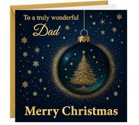 Christmas Card For Dad Christmas Greetings Card To Dad Navy Blue with Gold Foil Xmas Bauble Design
