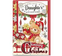 Christmas Card For Daughter 23 x 15 Cm (9 x 6 inches) For a Special Daughter with Warm Wishes Cute Teddy Design with Embellishment Happy Christmas
