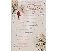 Christmas Card for Daughter - Large 9x6 Inches Luxury Special Daughter Christmas Wishes Card - Beautiful Sparkle Snowflake Design with Sentimental Verse - Perfect Xmas Greeting