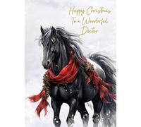 Christmas Card For Doctor (Horse Art Black) - Special Xmas Card for Him Her Male Female