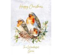 Christmas Card For Gran (Robin Art) - Special Xmas Card for Her Kids Female