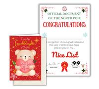 Christmas Card For Granddaughter and Official Santa Nice List Certificate, A5 Card and A4 Certificate Set